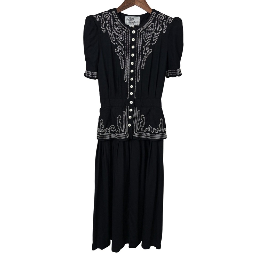 VTG Womens 80s Long Dress Western Dolly‎ Parton Country Prairie Rodeo Cord Sz 4